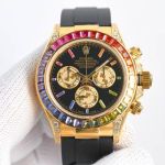 Rolex Rainbow Daytona 40mm Dandong 7750 Movement Waterproof 100m Men Gold Case Black Oysterflex Watch
